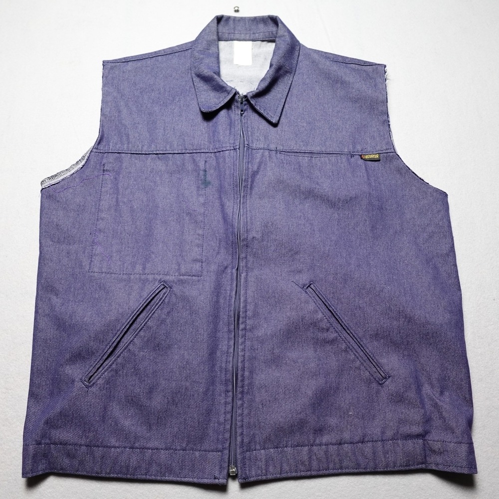 Le Laboureur Vest Mens XL Purple Denim DIY Wavves Punk Rock Patch Zip Front